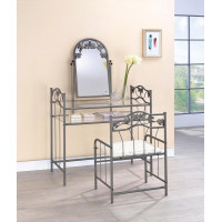 Coaster Furniture 2734 2-piece Metal Vanity Set with Glass Top Pewter and Ivory
